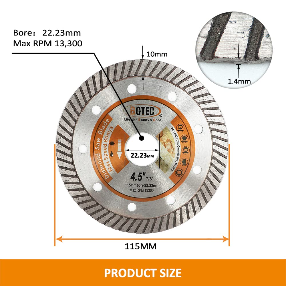 BGTEC 10 piezas de 115 mm de diamante ultradelgado de diamante Turbo Blade para baldosas de cerámica piedra de granito