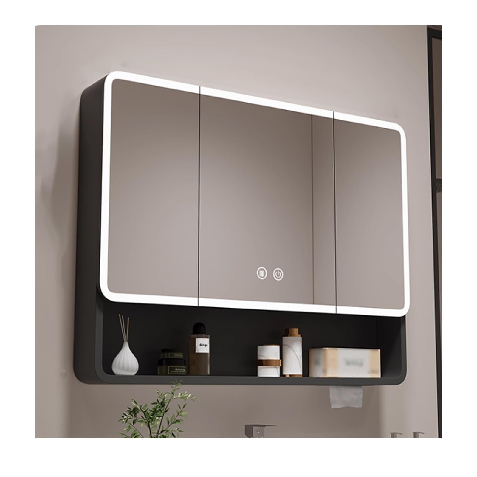 BKSXSOP Bathroom Vanity Mirror Cabinet with LED Lights, Anti-Fog Aluminum Storage nizer, Space-Saving Hanging (Black, 100cm/39.3in)