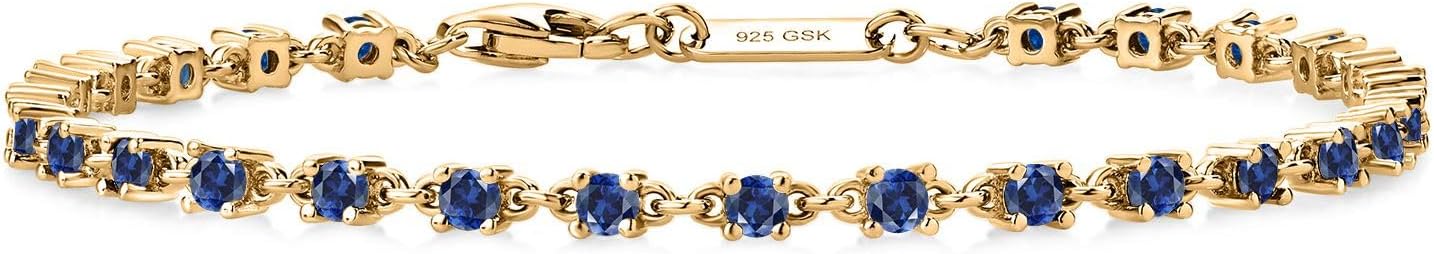 Gem Stone King Blue Created Sapphire Tennis Bracelet for Women in 925 Sterling Silver | 1.76 Cttw | Round: 2.5MM | Gemstone September Birthstone | 7 Inch