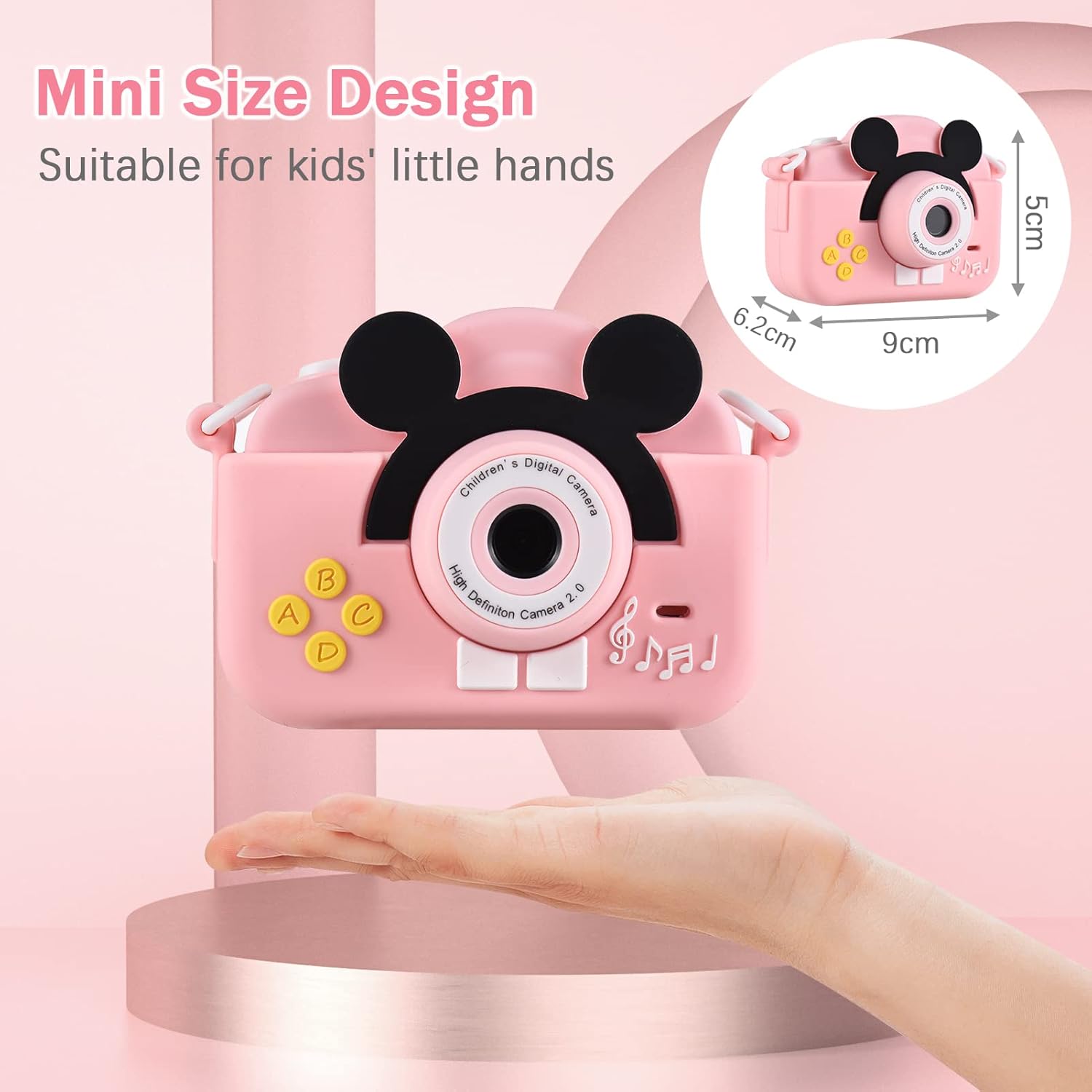 Kids Camera, Andoer Digital Camera for Children, 1080P 2.0 Inch Children's Photo Camera, Selfie Video Camera with 4X Zoom, Strap, Ideal Gifts for Boys Girls 3-10 Years, Pink