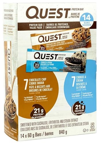Quest Protein Bar Value Pack, Chocolate Chip Cookie Dough, Cookies And Cream, 14 X 60G (Pack Of 2) Shipped From Canada #TOP2