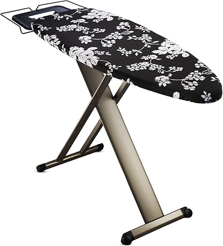 Bartnelli Pro Luxury - Tabla de planchar extra ancha de 51 x 19 pulgadas con soporte de plancha de vapor resistente y ruedas para un fácil