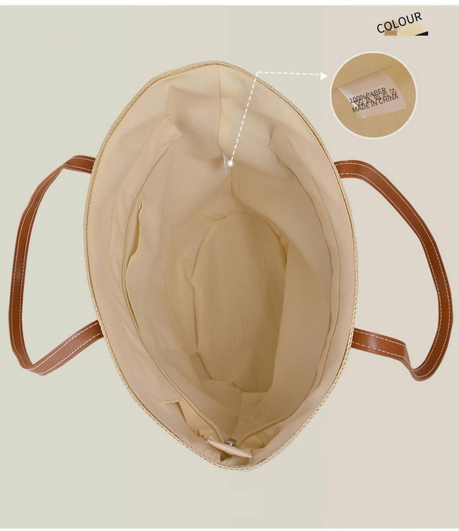 Strohtaschen Damen Mode -strohbag - Große Kapazität Frauen Schultertasche, Gewebte Strandhandtasche Im Französischen Stil Für Den Urlaub-Khaki