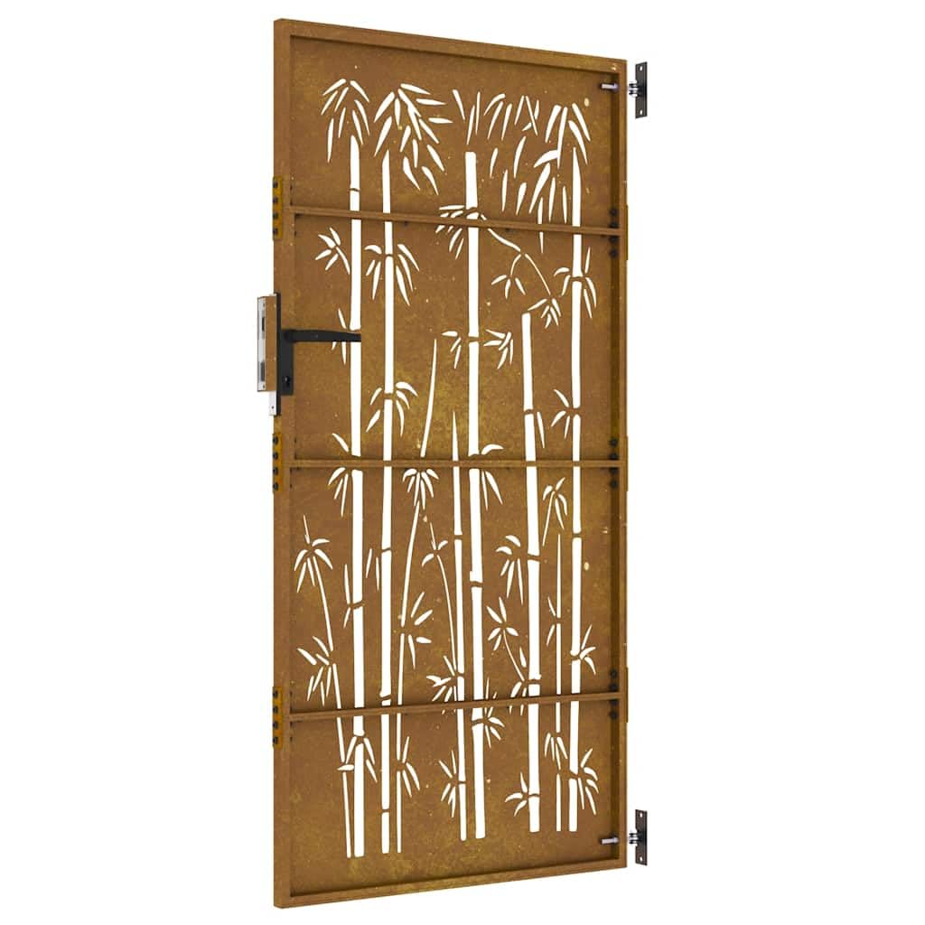 vidaXL Puerta de jardín Acero corten diseño bambú 85x175 cm, Puerta de Metal, Puerta Delantera de jardín, Puerta de jardín con Cerradura