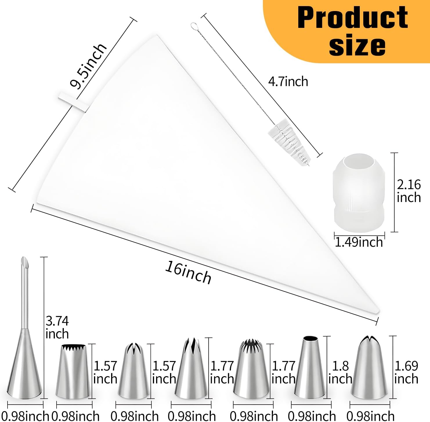 Piping Bags and Tips Set – 2 Reusable Piping Bags, 7 Piping Tips, Couplers & Cleaning Brush, Heavy-Duty Leak-Proof Cake Decorating Kit for Beginners & Professional Bakers (14pcs)