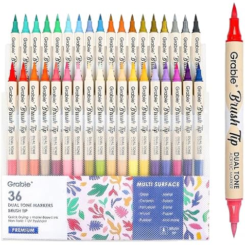 Grabie 72 Colors Paint Markers, Paint Pens, Acrylic Paint, Acrylic Paint Pens with 36 Dual-Color Brush Tips, Double Tipped Acrylic Paint Markers for Rocks, Acrylic Markers for Art Supplies Cover