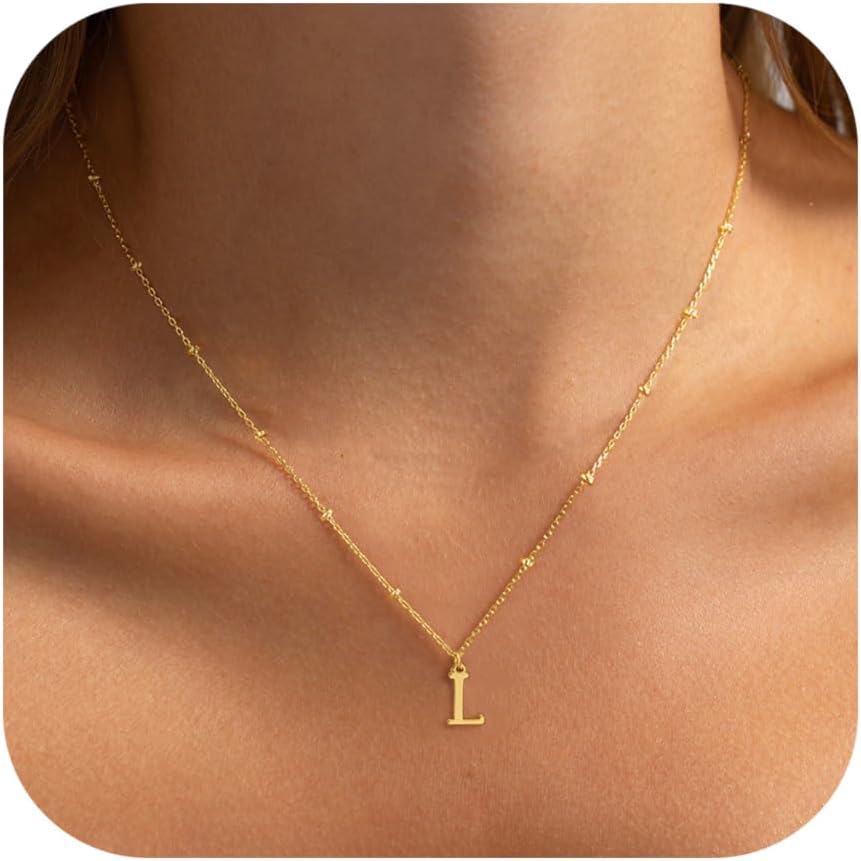 Initial Necklaces for Women - 14K Gold Silver Plated Letter Necklace Name Personalized Dainty Fashion Chain Non Tarnish Single Cute Pendant Necklace Charm Jewelry Gift for Women Her
