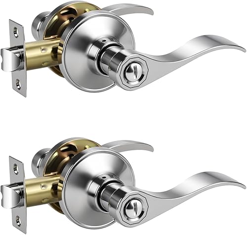 Vista 69 de KNOBWELL Paquete de 2 pomos de puerta de bronce, palancas interiores para dormitorio, baño, cepillo frotado sin llave, manija de puerta de Bronce