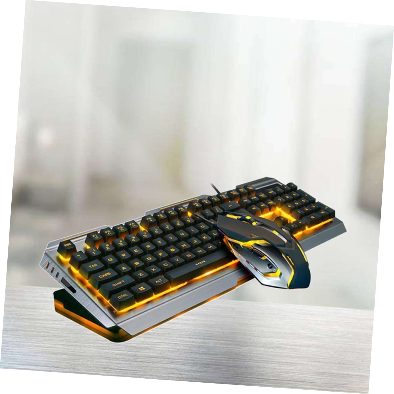 Teclado Mecánico Retro Negro Botón Flotante y Diseño Ergonómico, Kit de Teclado y Ratón Gamer Retroiluminación LED para Juegos