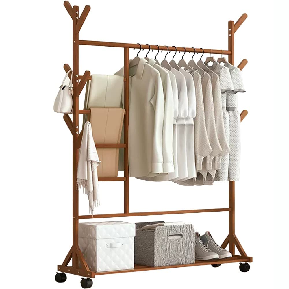 YNBSHGAA Bamboo Clothing Standing Rack, Garment Rack, Freestanding Hanger Bedroom Clothing Rack for Hallway Living Room Bedroom/a/80 * 35 * 155Cm,B-100 * 35 * 155Cm(B)