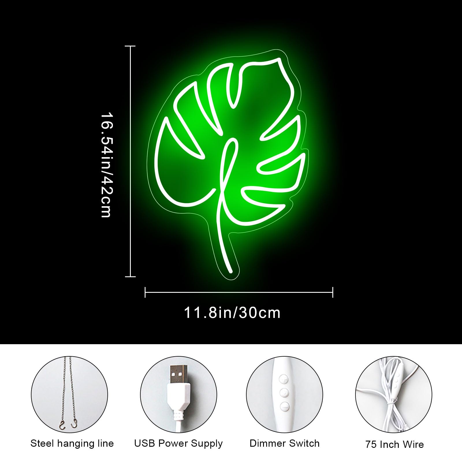 Monstera Leaf Neon Sign Green Leaf Neon Light Monstera Mint LED Signs Wall Hangings for Garden Decor Gift for Plant Lover Aesthetic Decor - Image 2