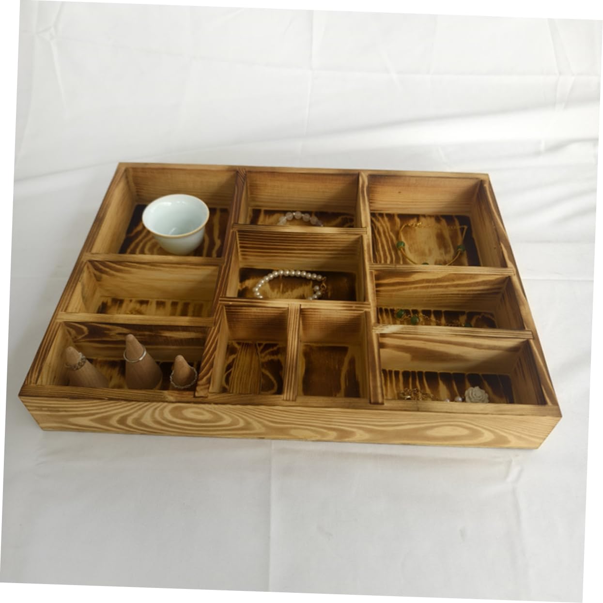 Plateau de Rangement Bijoux en Bois à Compartiments pour Montres et Bagues