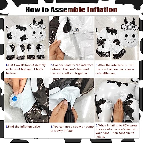 Image of 3D Cow Balloon for Party Decorations,Cute Self Standing Cow Balloons for Western Cowboy Cowgirl Theme Birthday Party Favor Supplies Decor