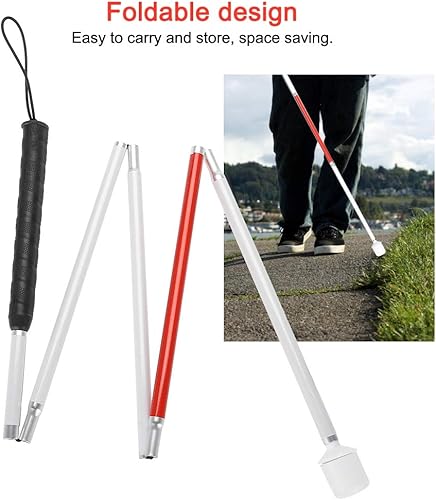 Miniatura 6 de Blinder Bastón plegable bastón plegable con cinta reflectante roja bastón ciego antideslizante para personas ciegas y con discapacidad visual 531