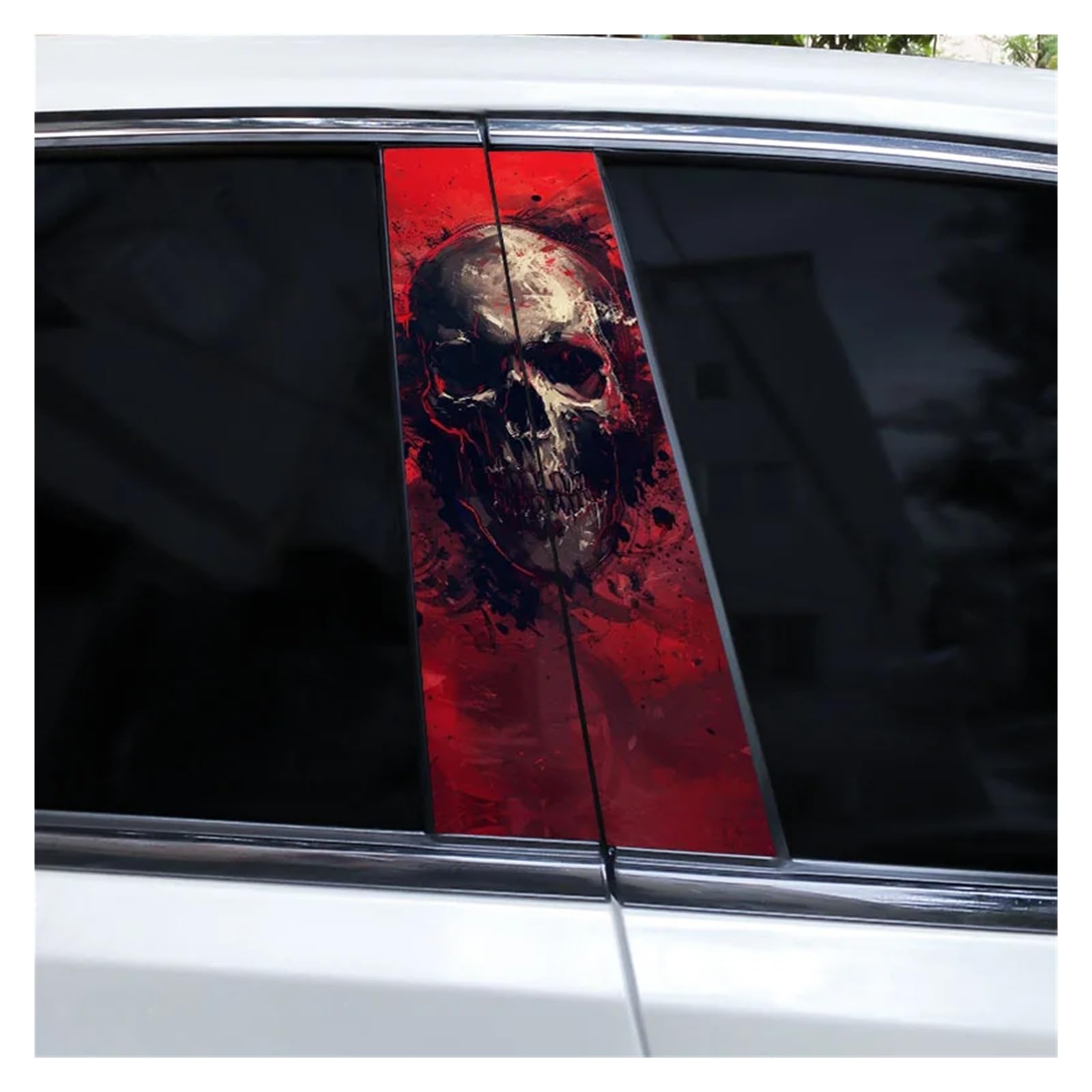 Car Side Decals 2pcs Flame Skull Car Sticker Horror B-Pillar Waterproof Vinyl Cover Scratch Center Column Decal(Style L)