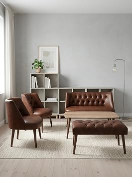Milano Deri Ofis B ro  ay Seti Koltuk Tak m  2+1+1 + Bench ve Orta Sehpal  - Ac  Kahve