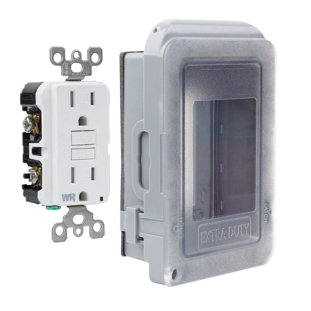 Commercial Electric 1-Gang Extra Duty Non-Metallic Low Profile While-In-Use Weatherproof Horizontal/Vertical Receptacle Cover and GFCI, Gray