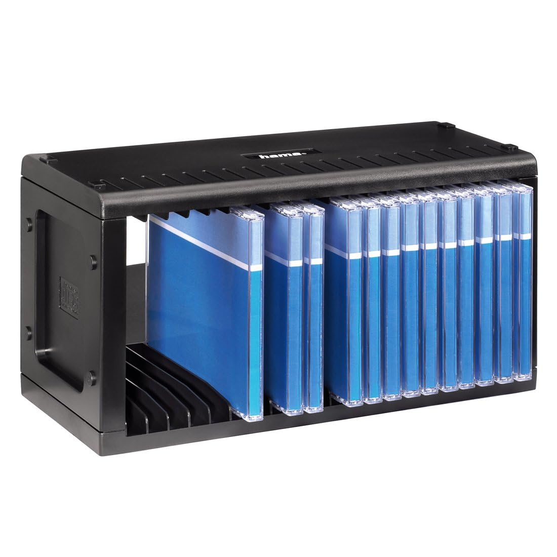 Hama CD Regal für 20 CDs (CD Aufbewahrung zum Aufhängen oder Stellen, platzsparend, kleiner CD Ständer, horizontal und vertikal erweiterbar, für Büro oder Kinderzimmer) schwarz (Packung mit 4)