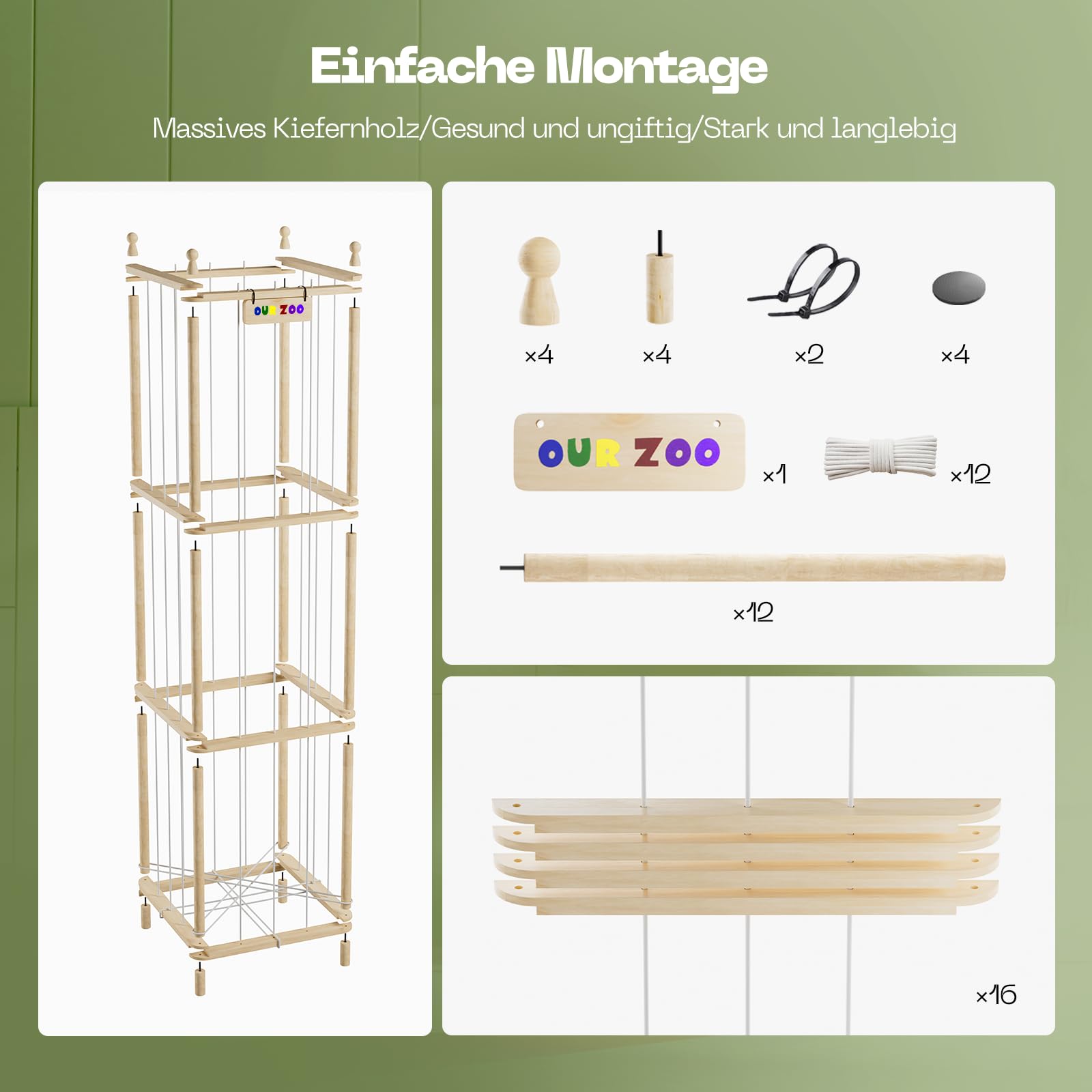 Holz Kuscheltier Aufbewahrung, Ahatstor Stofftier Aufbewahrung Stabil & Langlebig, Platz Sparen Stuffed Animal Storage für Spielzimmer, Kinderzimmer, Schlafzimmer, Wohnzimmer