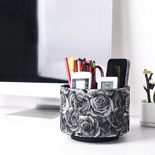 Miniatura 7 de QIELIZI Organizador redondo de cuero para suministros de arte, soporte para control remoto, rotación de 360 grados, soporte multifuncional para 1-3D