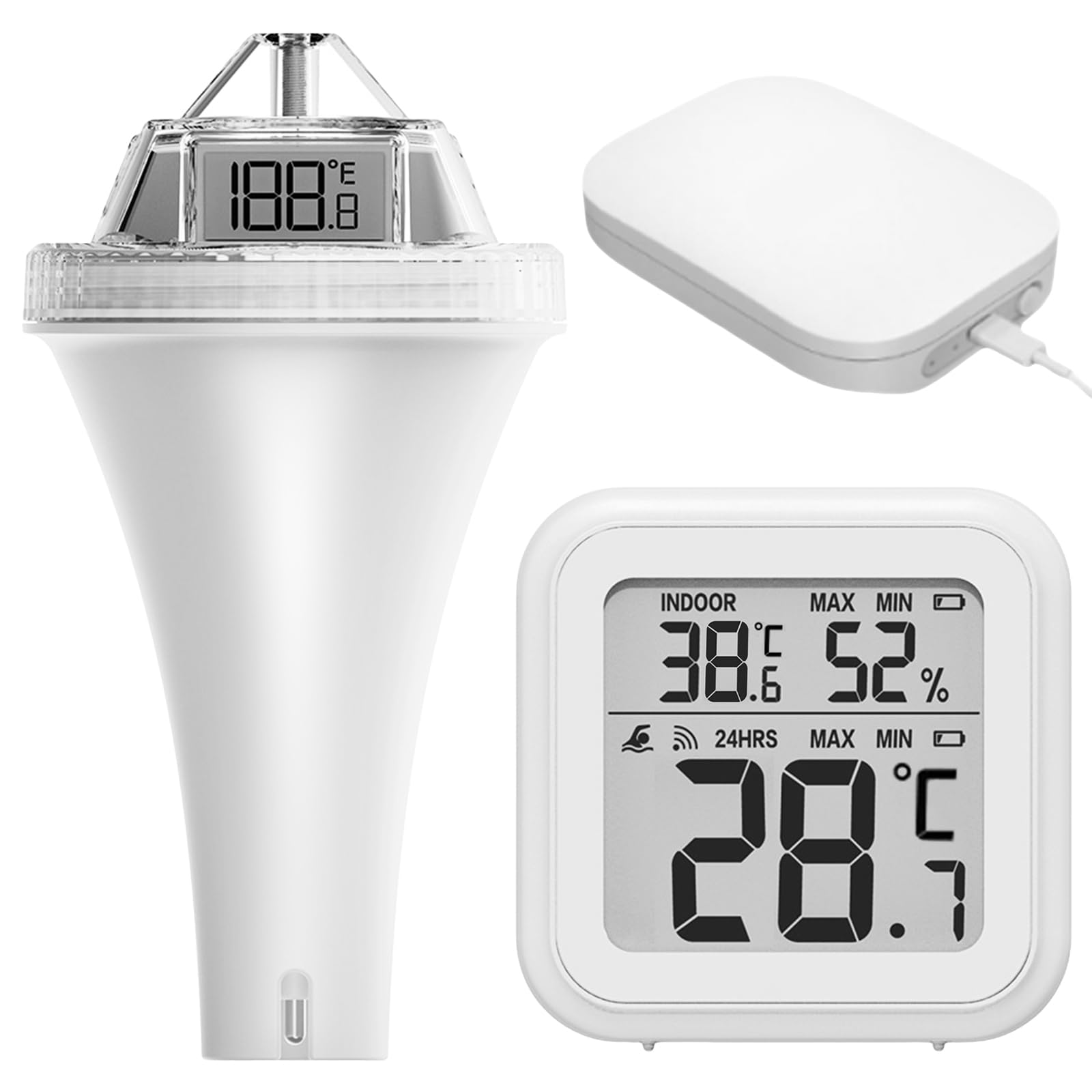 Wlan Pool Termometro galleggiante, app per piscina, termometro digitale per acqua, con sensore esterno, per laghetto, piscina interna ed esterna