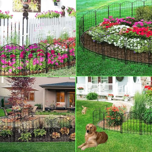 Image of Decorative Garden Fence 17in x20ft, 20 Pack Rustproof Metal No Dig Fence Animal Barrier for Dog, Arched Flower Bed Edging Ornamental Wire Border Panel Fencing for Yard Patio Outdoor Decor
