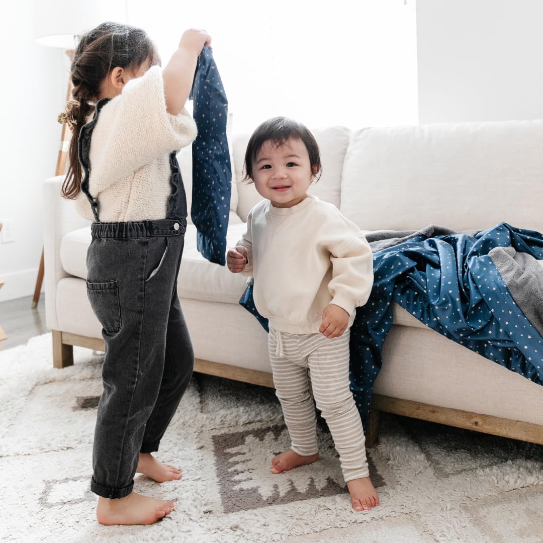 Saranoni Satin Back Receiving Blankets for Babies Super Soft Lush Luxury Baby Blanket (Gray Lush Navy Twinkle Star Satin Back, Security Blanket 15" x 20")