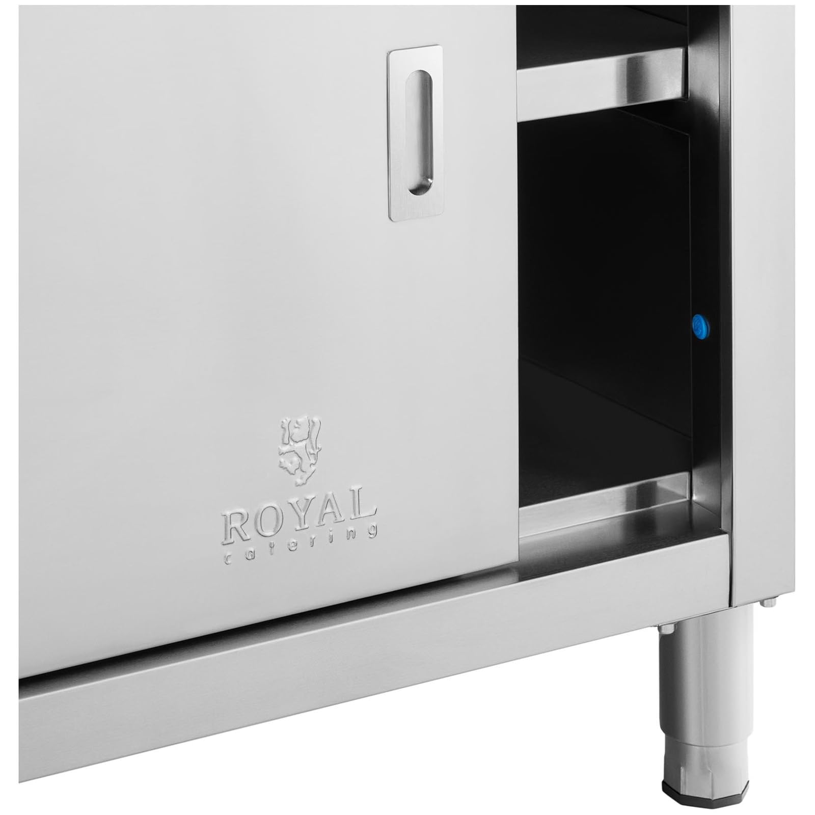 Royal Catering Tavolo Armadiato Acciaio Inox Con Alzatina Banco Da Cucina Porte Scorrevoli RCSSCB-180X70-E-B (180 x 70 cm, 600 kg)