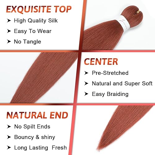 Vista 26 de Brown Braiding Hair 26 Inch Pre stretched Braiding Hair Extensions Yaki Braids Hair Hot Water Setting Synthetic Hair Colored Braiding Hair Pre 30#