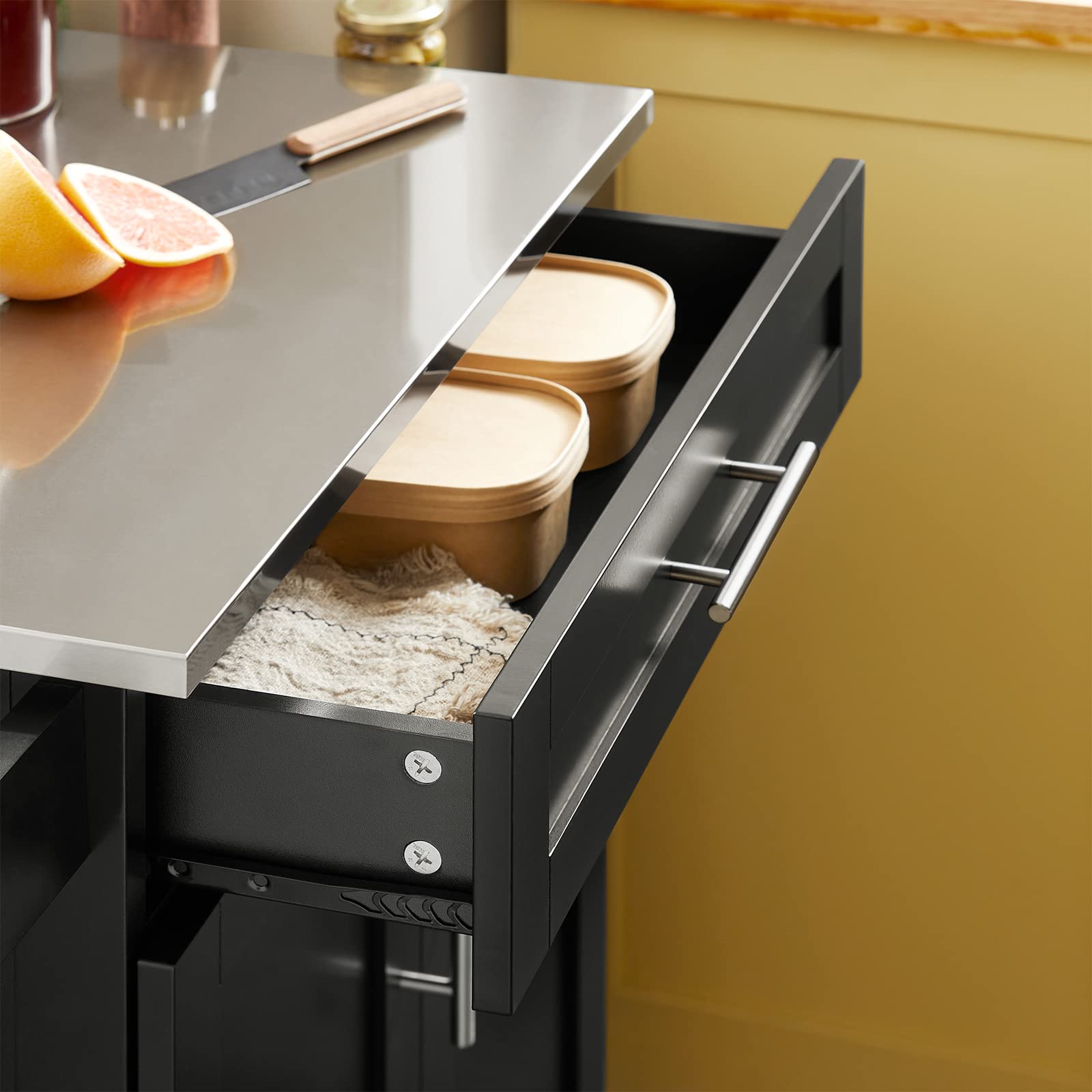 SoBuy FKW110-SCH Wózek kuchenny Szafka Komoda Kuchenna stojąca Czarny na kółkach