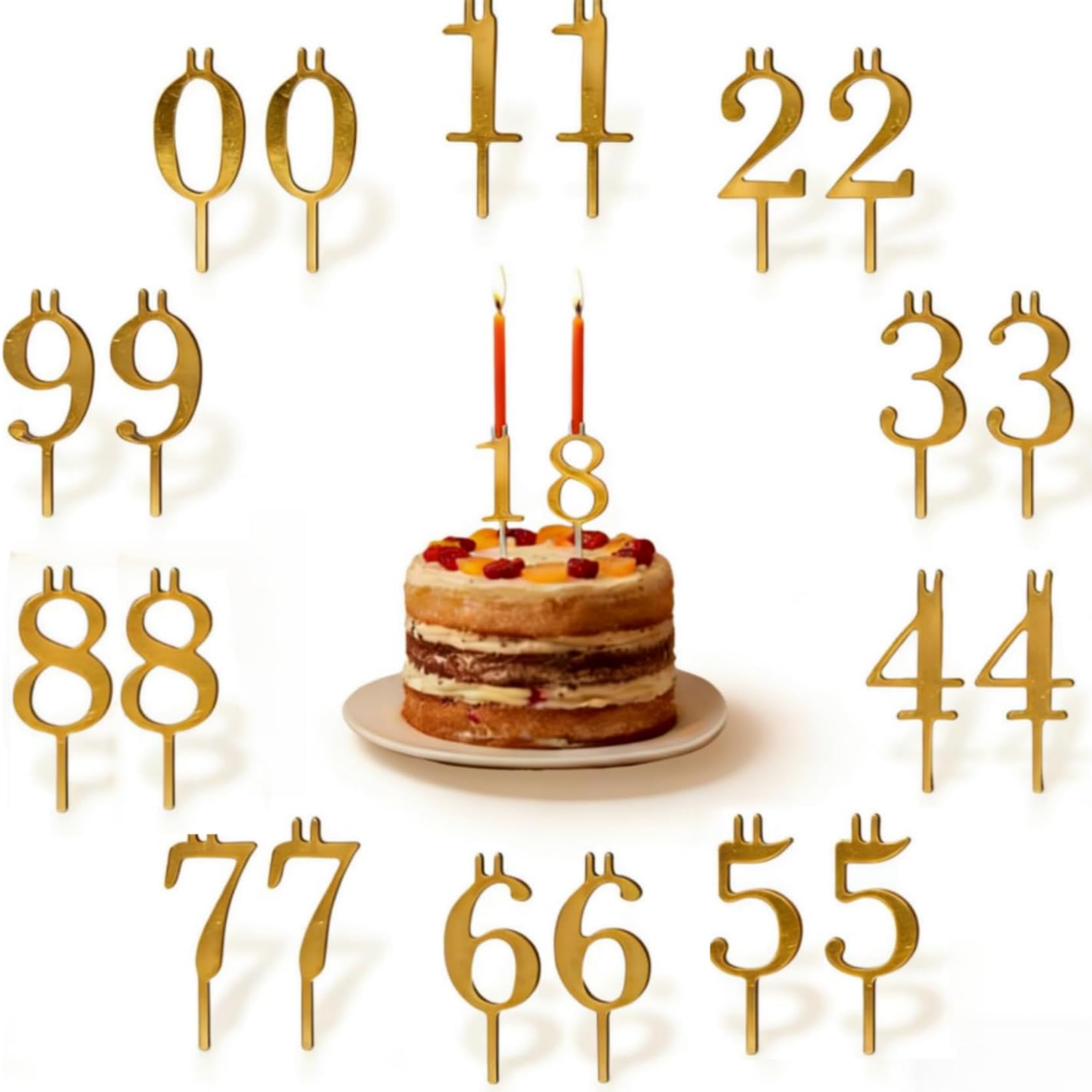 Ensemble de bougeoirs réutilisables en forme de chiffre de 0 à 9 en acier inoxydable argenté, support réglable et stable, accessoires de pâtisserie pour événements familiaux, fêtes à la maison (doré)