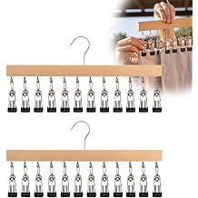 Space Saving Pants Hangers with 12 Clips Wooden Closet Organizer,Wood2pc