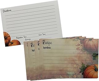 Early Fall Recipe Cards with Pumpkin Design, 4 x 6 inches, Double-Sided,...