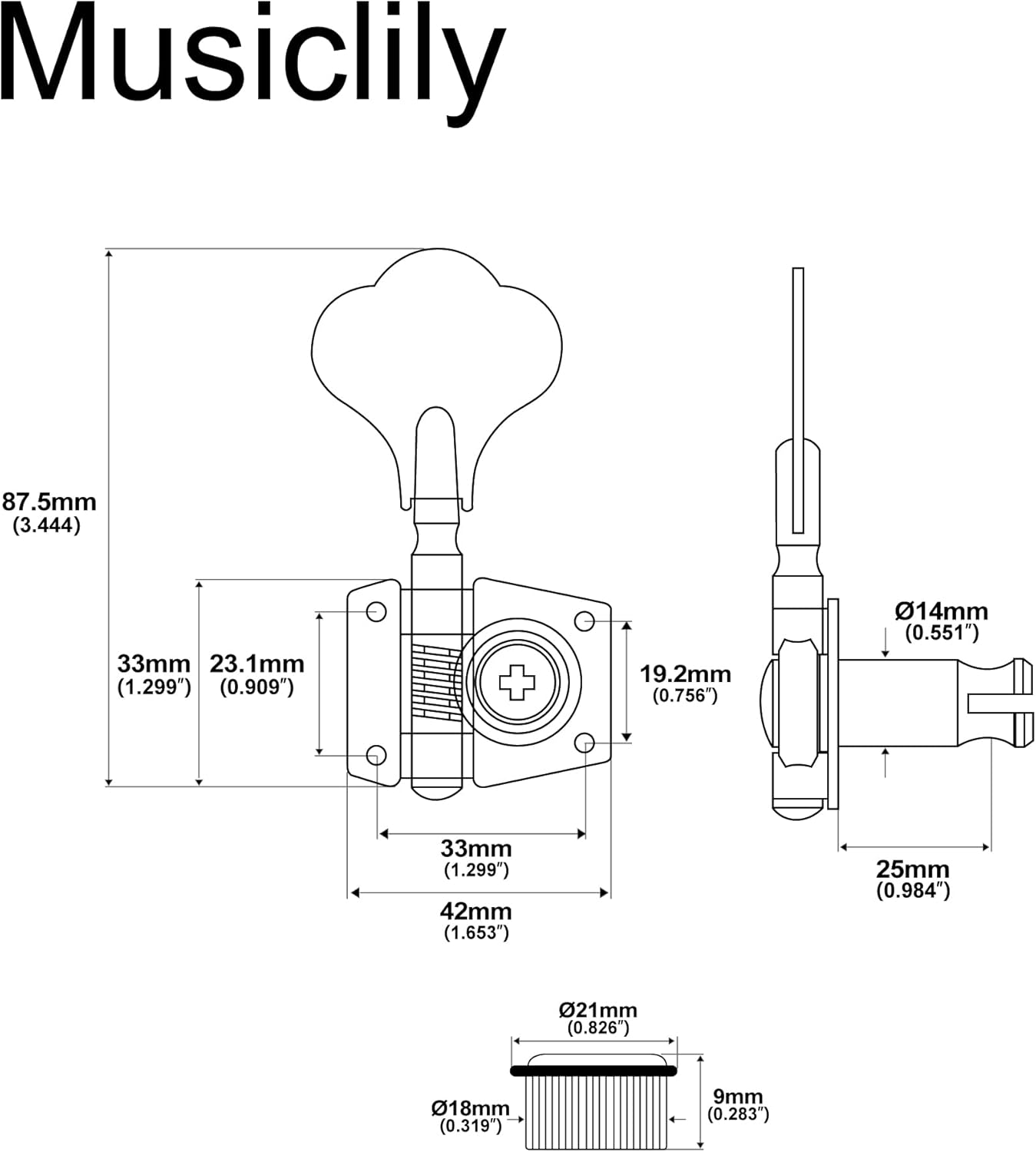 Musiclily Pro 2+2 Open Gear Electric Bass Machine Heads Tuning Pegs Keys Tuners Set, Black
