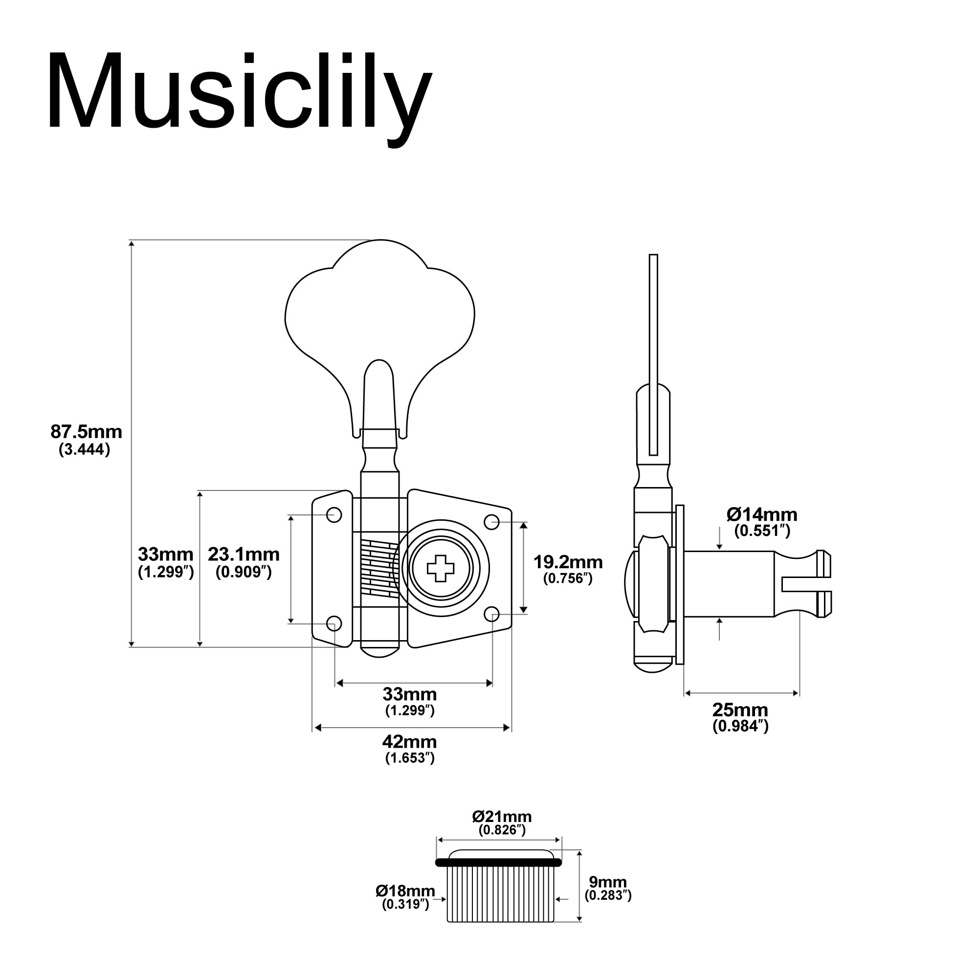 Musiclily Pro 4 w Linii Klucze Basu Tunery Kołki do Strojenia do Gitary Basowej Precision Jazz Bass, Złoty