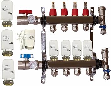 4 Loop PEX Plumbing Manifold - Stainless Steel Radiant Floor Heating Manifold - PEX Tubing Manifold With 2 Wire Actuators 1/2" PEX Adapters included