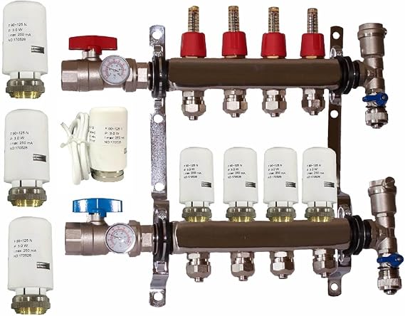 4 loop 1 Stainless Steel Pex Manifold for Radiant Floor Heating with 4 wire actuators