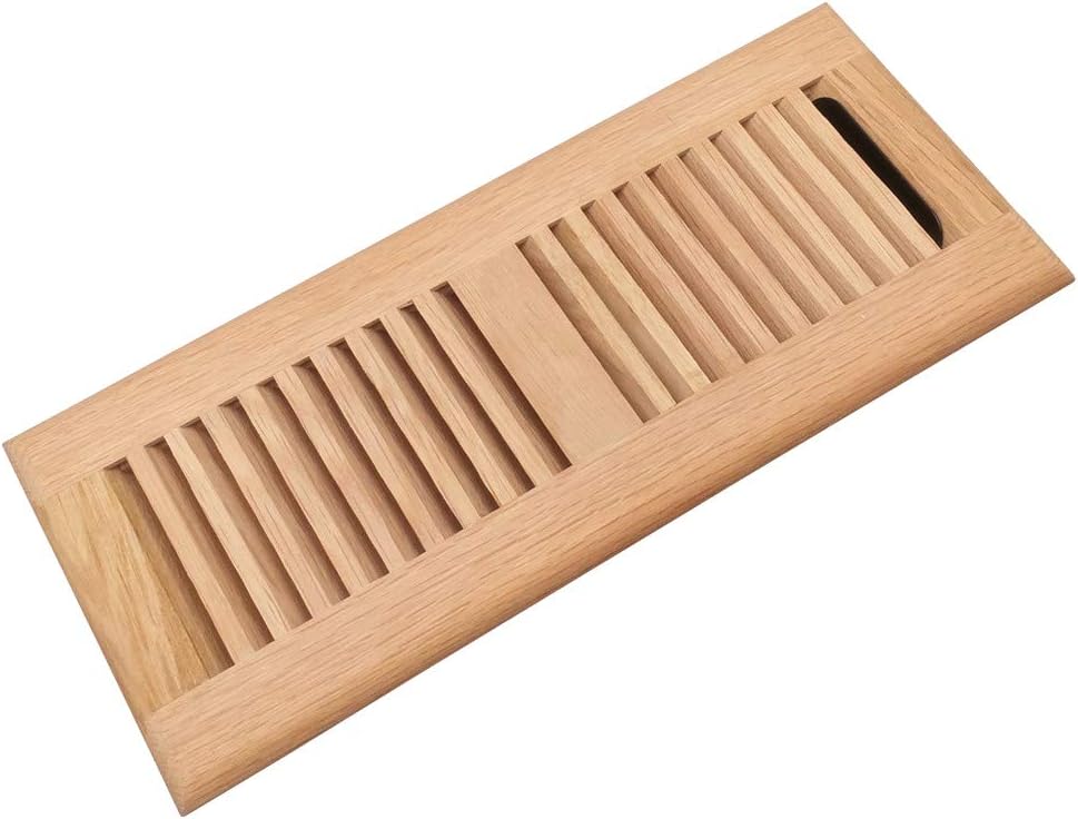 Razo Red Oak Wood Floor Register, Drop in Vent Cover with Damper, 6 x 12 Inch (Duct Opening), 3/4 Inch Thickness, Unfinished 6x12 Inch Red Oak