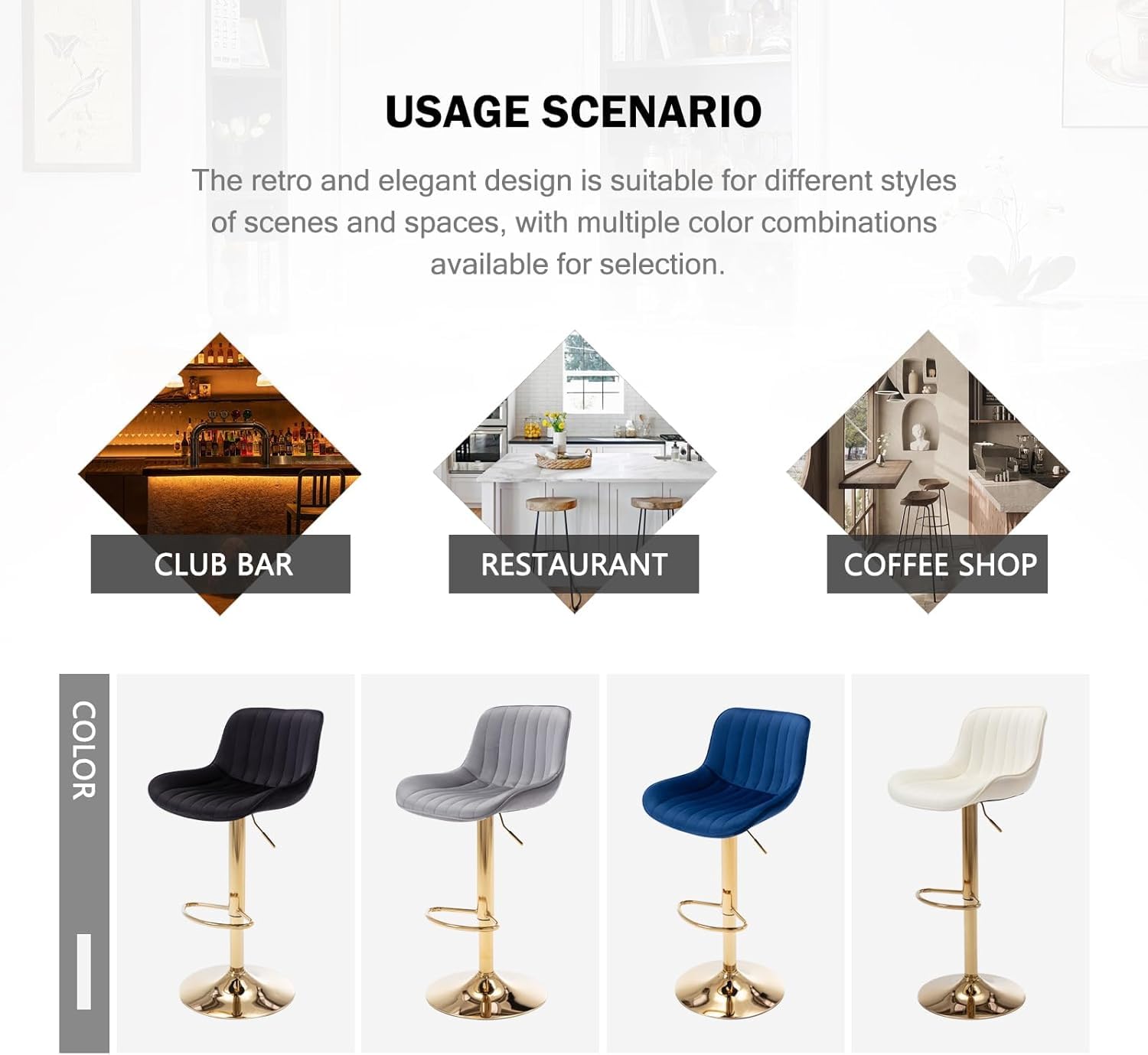 Juego de 2 Taburete de Bar de Terciopelo Taburetes Altos de Cocina Regulables en Altura 60-82cm Giratorio en 360° con Respaldo y Reposapiés Base Dorada Sillas de Bar (Beige-)