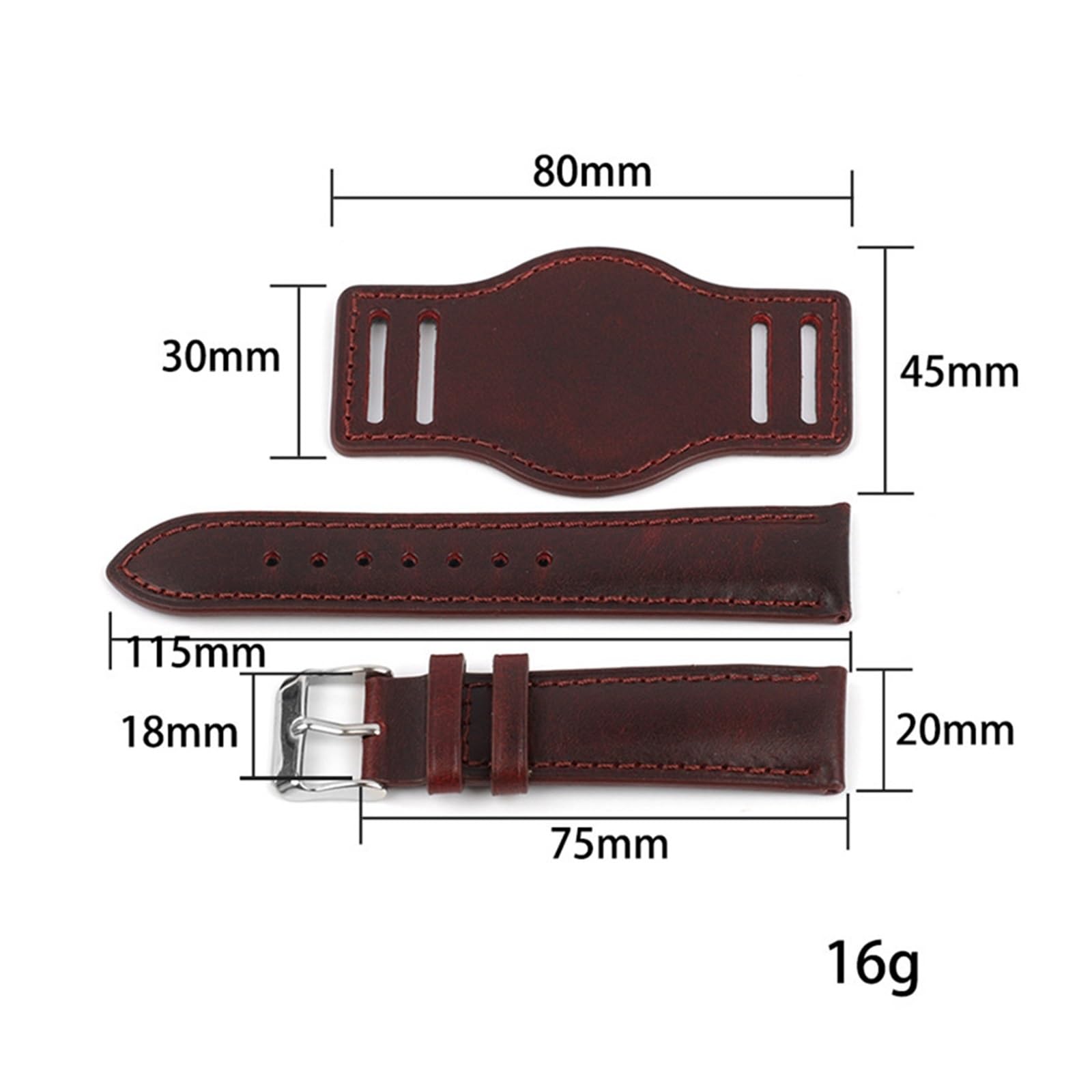 Bracelet de montre avec plateau en cuir ciré à l'huile Couche supérieure en cuir de vachette 20 mm 22 mm Bracelet de rechange universel