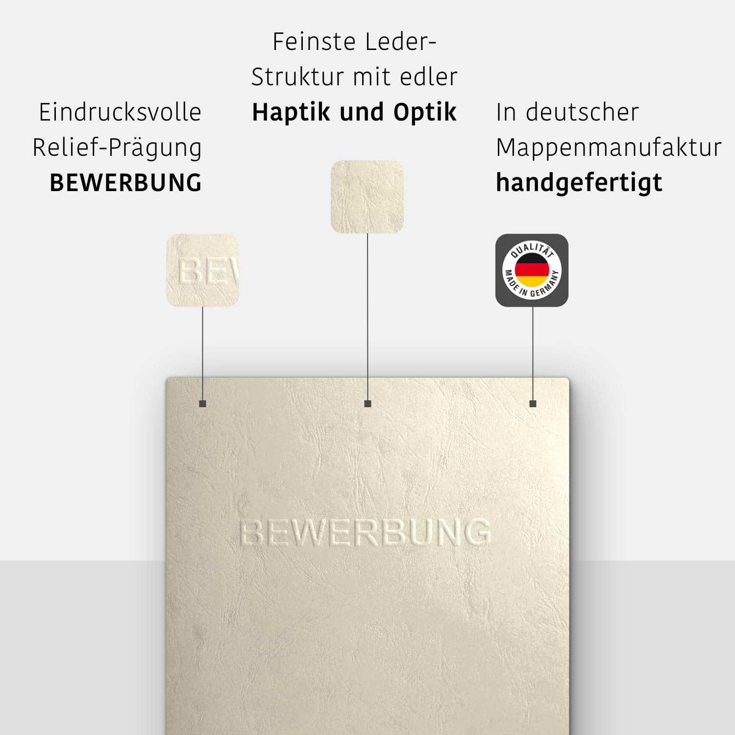 3 Stück 3-teilige Bewerbungsmappen Creme mit 2 Klemmschienen in feinster Lederstruktur - Image 3