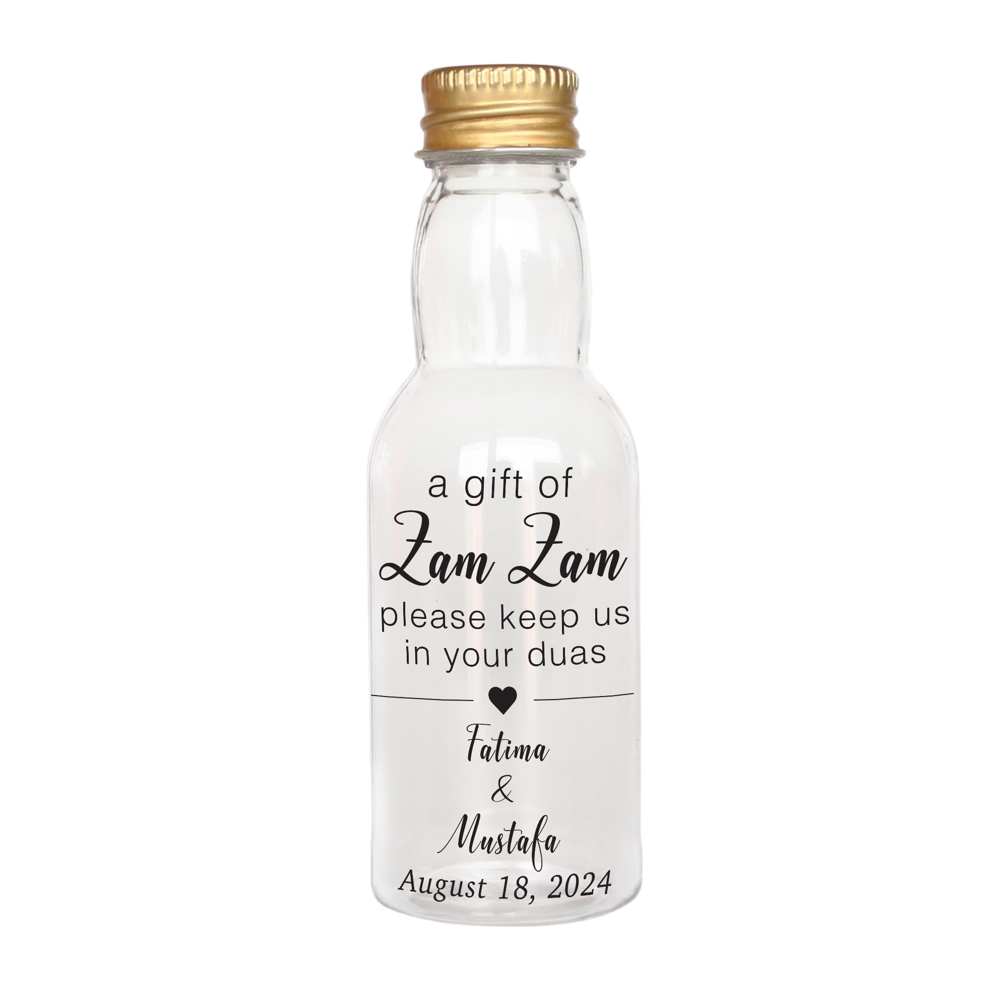 Personalised Zem Zem Water Bottles 40ml - Empty Plastic Favours for Hajj, Umrah, Nikkah & Wedding - Custom Clear Labels with Design Options - Choice of Cap Colours (Set of 40)