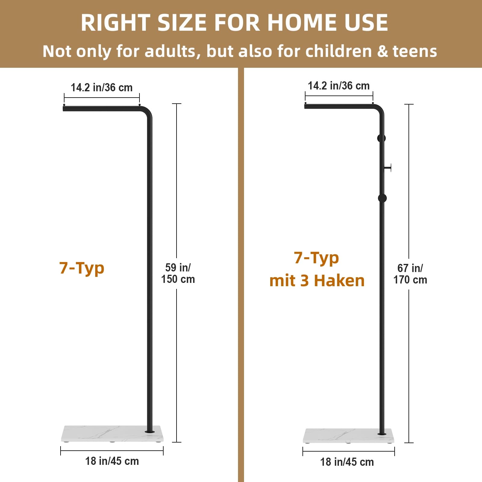 LOFTPLUS Metaal Kapstokken Vrijstaand Kapstok - 150 cm Kledingrek voor Het Ophangen van Kleding, Hoeden en Tassen, Kapstok voor Entree, Woonkamer, Slaapkamer, Kantoor (Zwart