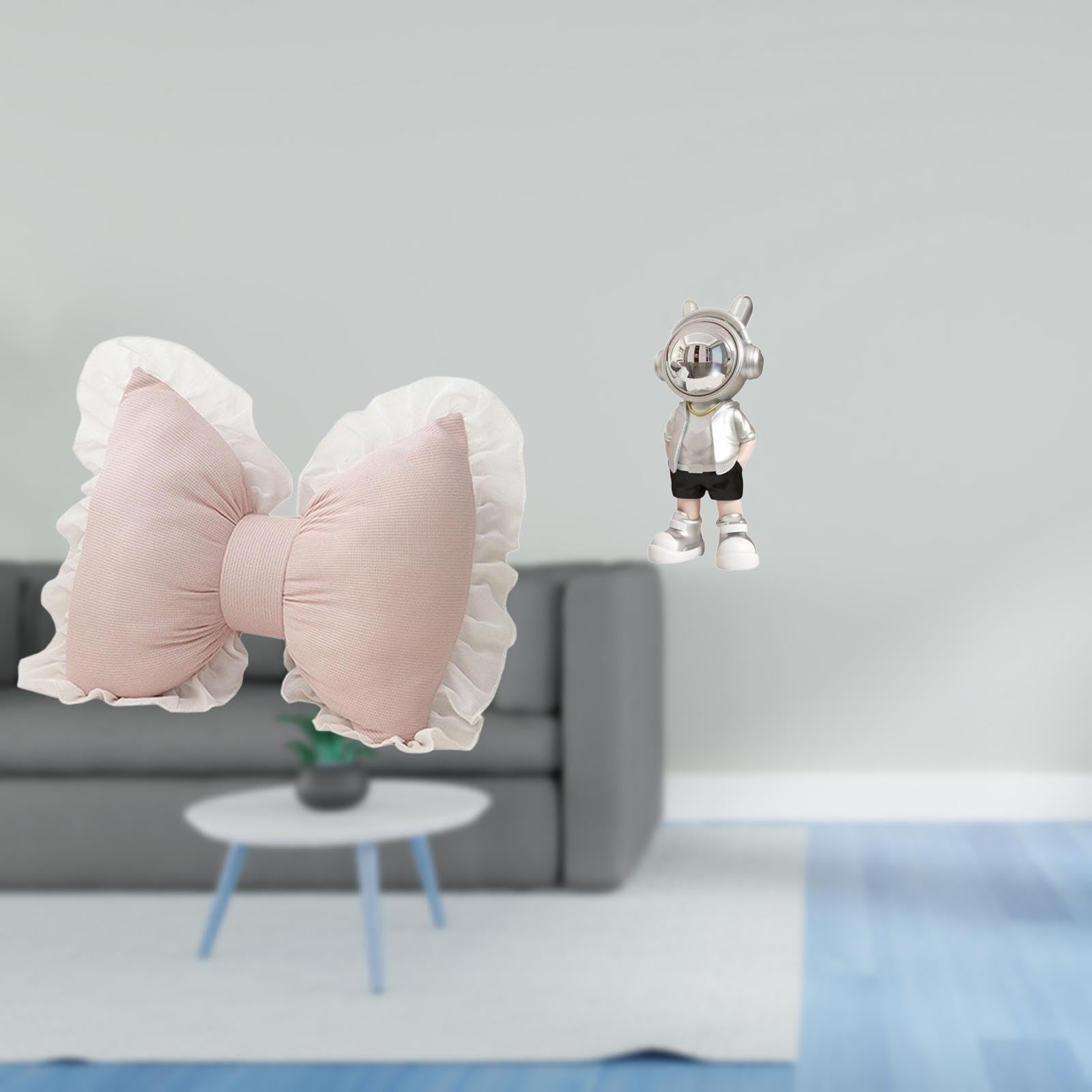 Enakshi® Modern Cute Bow Cushion Astronaut Statue Sofa Ornament Comfortable Bedside Cushion Creative Punk Decorative Figurine for Study Room Office Chair Farmhouse Indoor Housewarming Gift-image-7