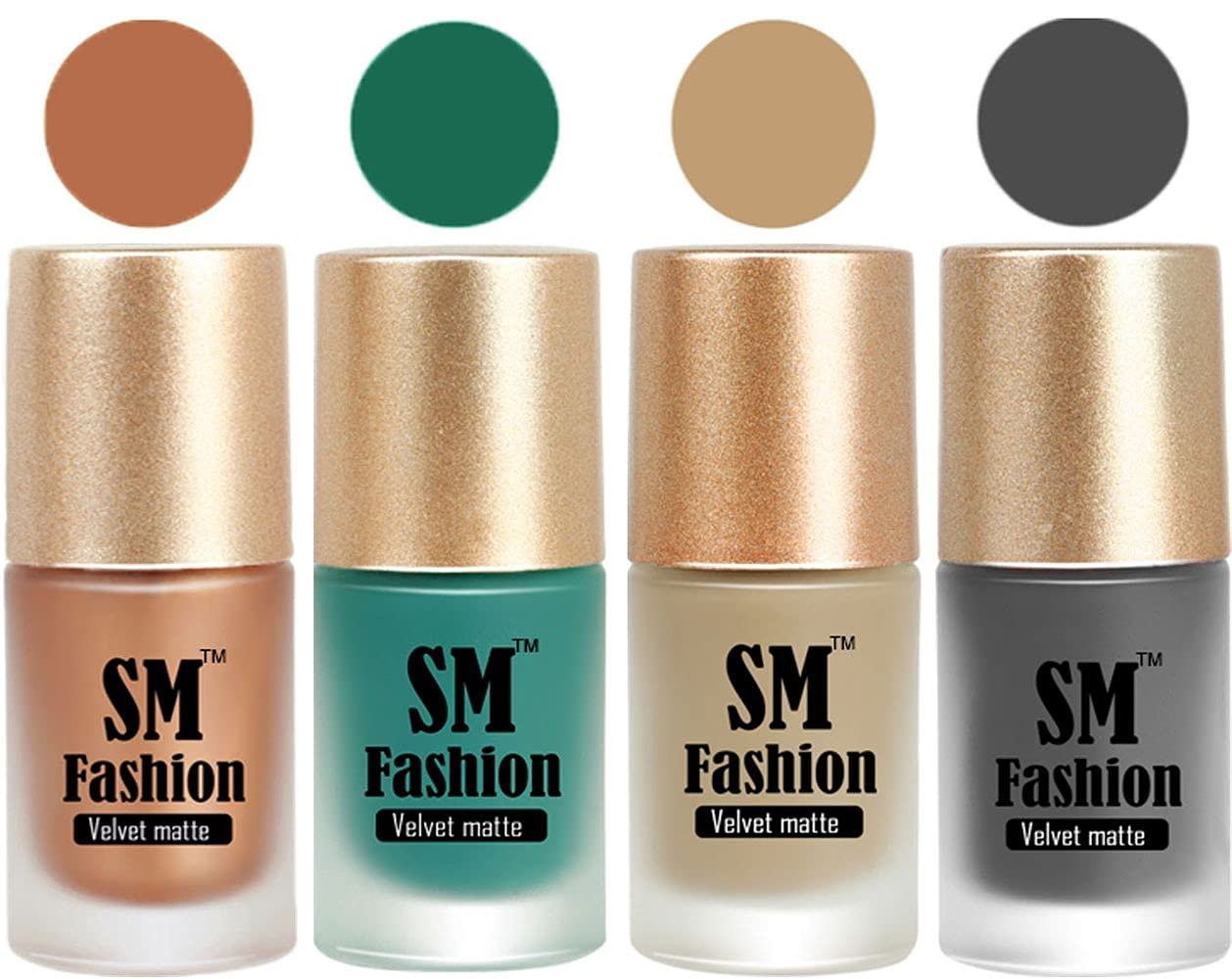 SM FASHION Matte Nail Polish Combo | Velvet Dull Matte Nail Paint Metallic Gold-Dark Green-Nude-Gray (Pack of 4: 7ml each)-image-31