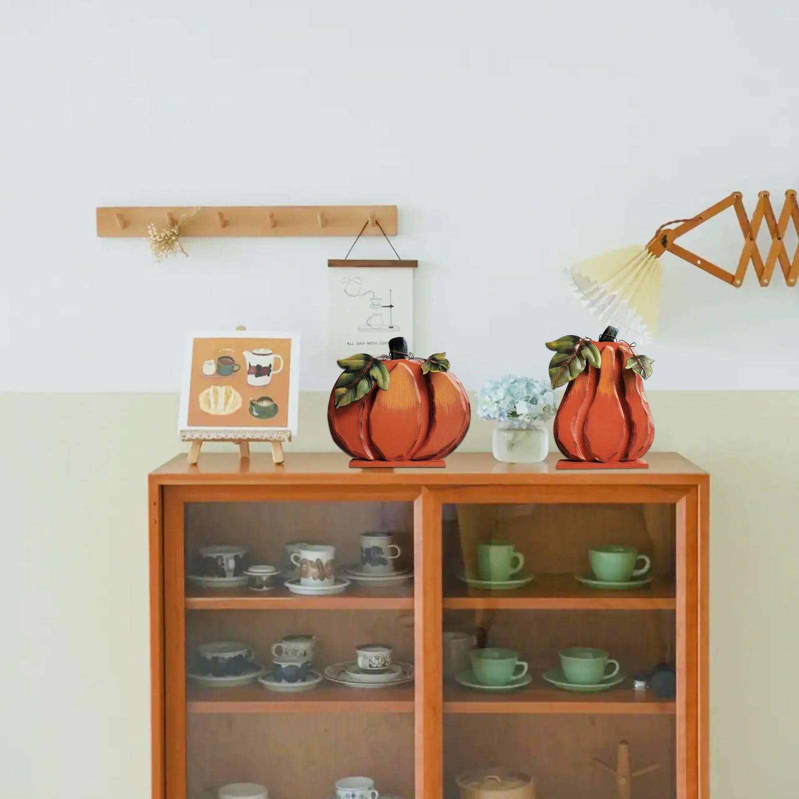 Decoración rústica de calabaza de otoño, de pie, para interiores, decoración de calabaza plana, decoración de otoño, Acción de Gracias, Halloween, decoración decorativa de calabaza, centro de mesa de