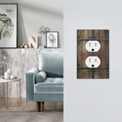 Miniatura 7 de Cubiertas decorativas de salida retro de madera marrón occidental puerta de granero impresa 1 cuadrilla placa de pared receptáculo dúplex