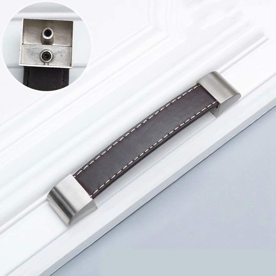 Stück Moderne Möbelknöpfe PU-Leder Schrankgriffe für Zuhause Küche Schrankgriff Schranktürgriffe Handgefertigter Ledergriff (Dunkelbrauner Lochabstand 128 mm)