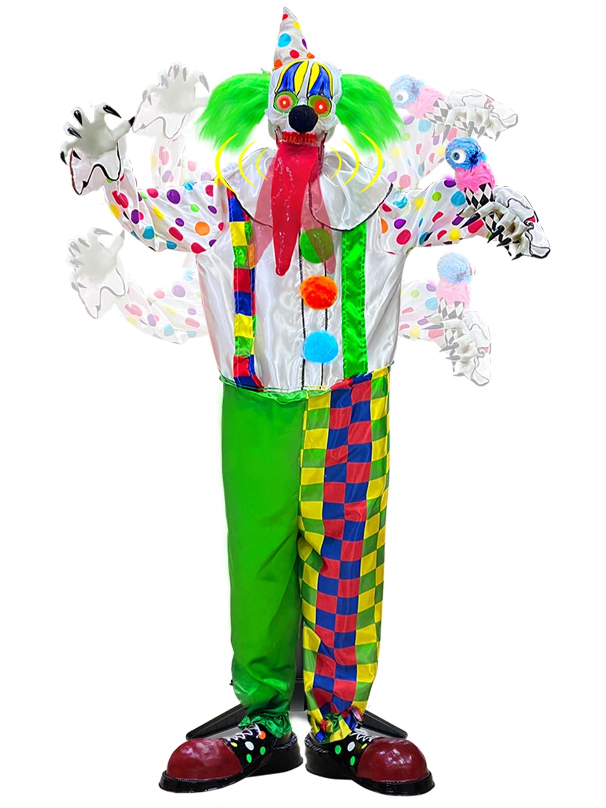 [ Sound Activated & Talking ] 5.6 Ft Scary Halloween Animatronics Standing Clown with Moving Arm & Lighted Eye, Motion Clown Scary Animated Halloween Decorations Outdoor Yard Haunted House Props Decor