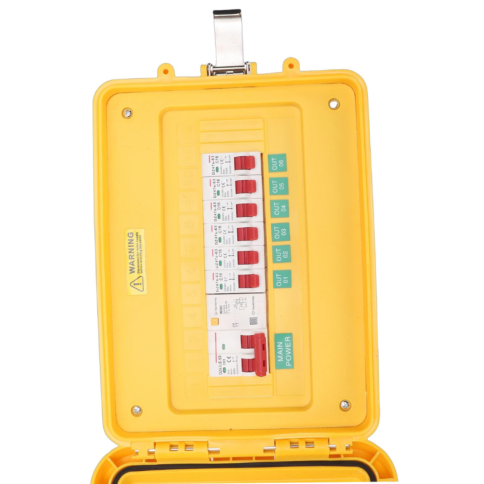 Fafeicy Scatola di Distribuzione Dell'energia Scatola Elettrica Portatile 16A con 6 Prese IP65 per Cantiere Giardino Industriale